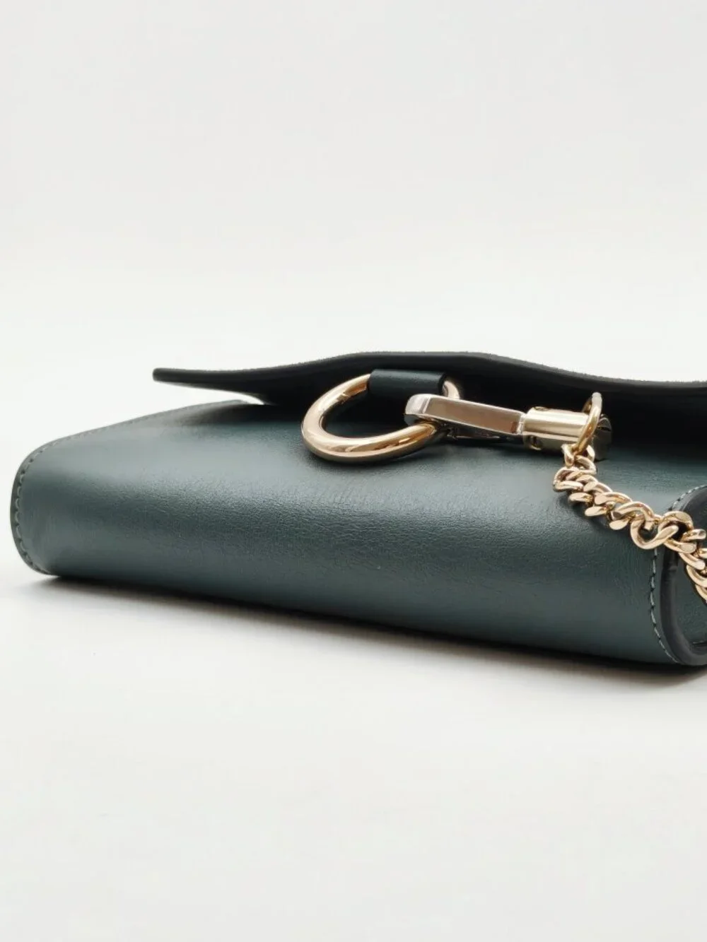 Chloé Faye Small Crossbody Bag Dark Green Suede Leather Gold Chain Authentic